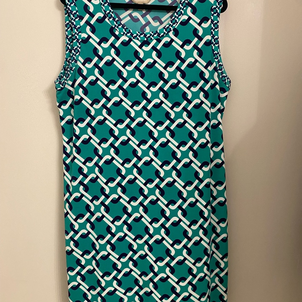Banana Republic Teal and Navy Chain Pattern Dress